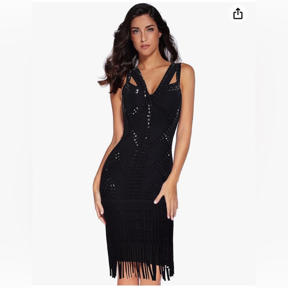 BNWT Black beaded tassel bandage dress!